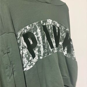 PINK Victoria's Secret Green Sweatshirt with Silver Detail